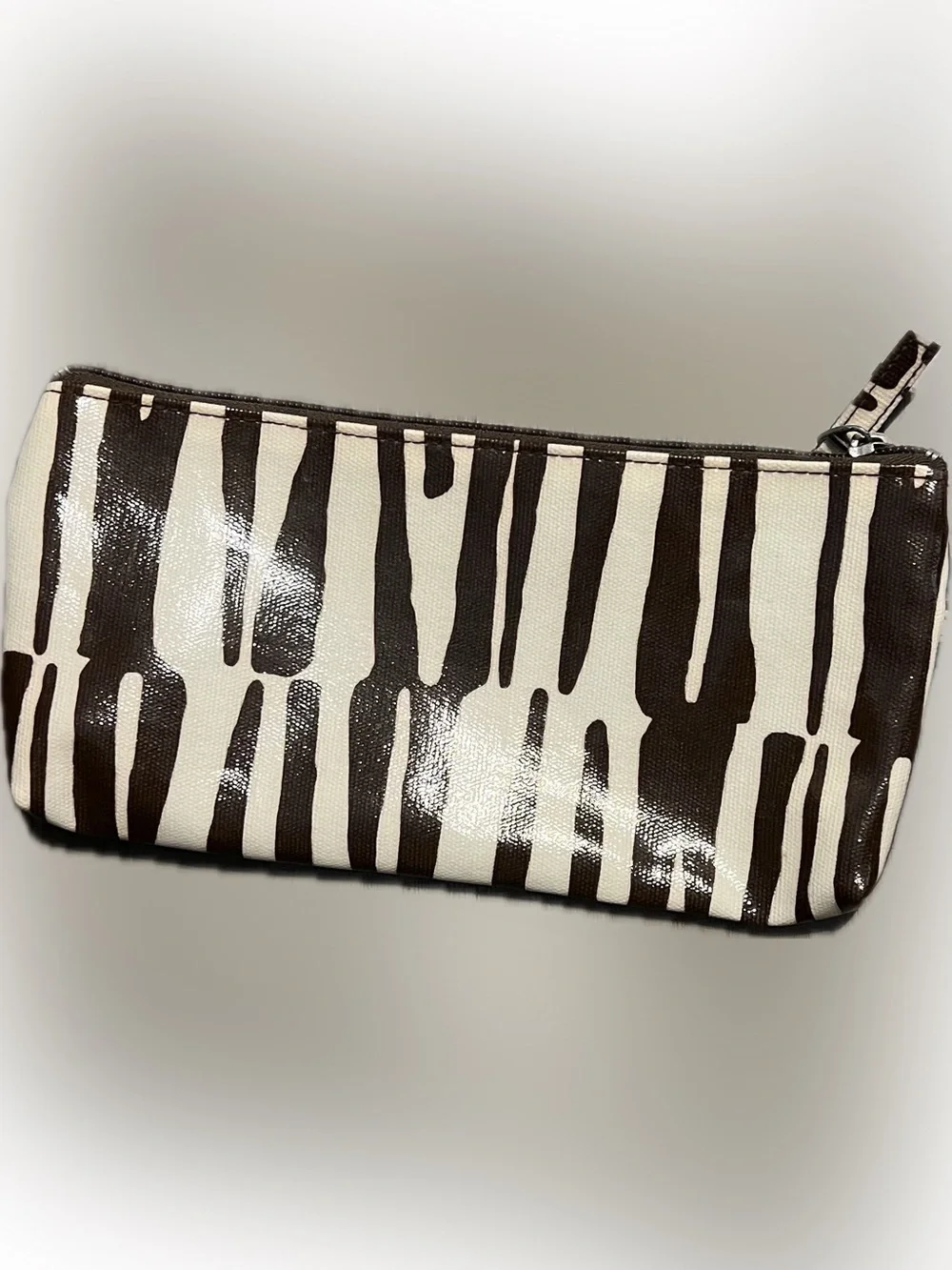 Zebra Print Double Wristlet Clutch Set Animal Print Brown White Zipper